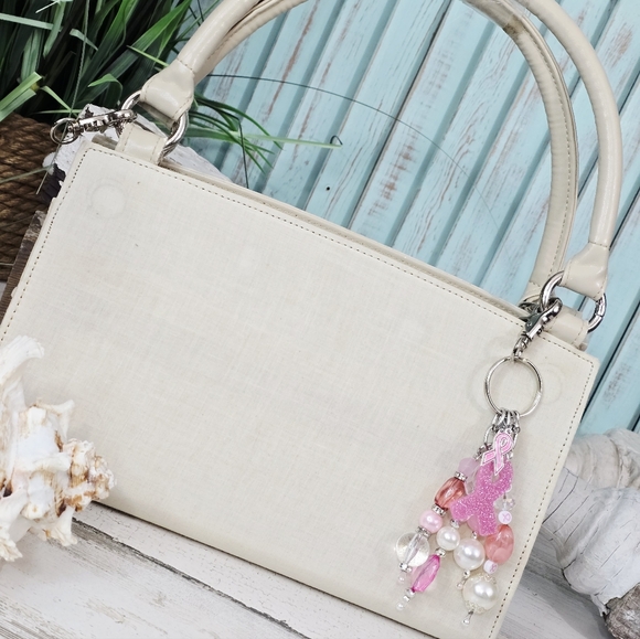 Handmade Pink Ribbon Purse Charm / Keychain - Breast Cancer Awareness - Picture 2 of 6